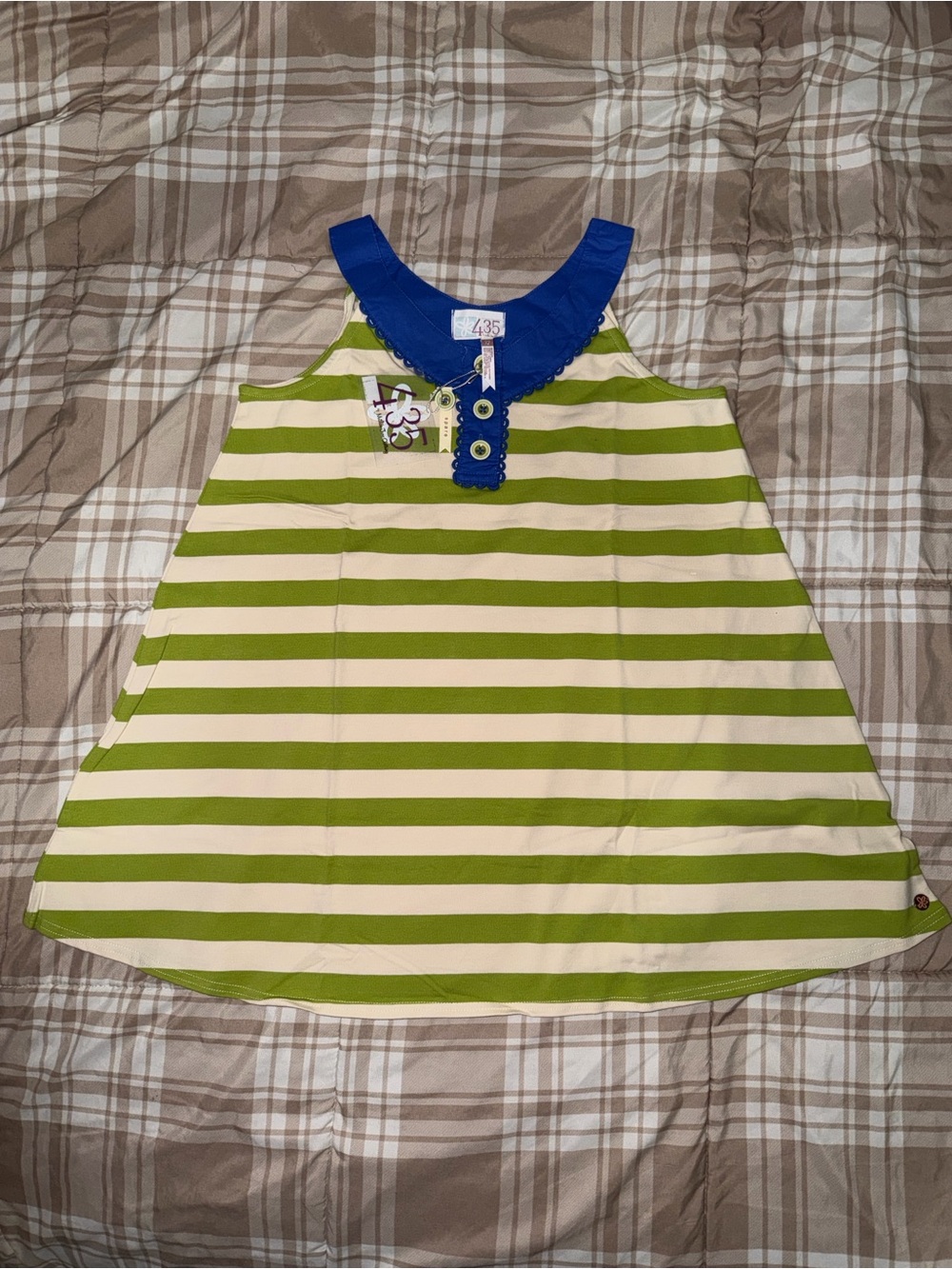 Matilda Jane Clothing Girls' Striped Tank Top with Blue Collar